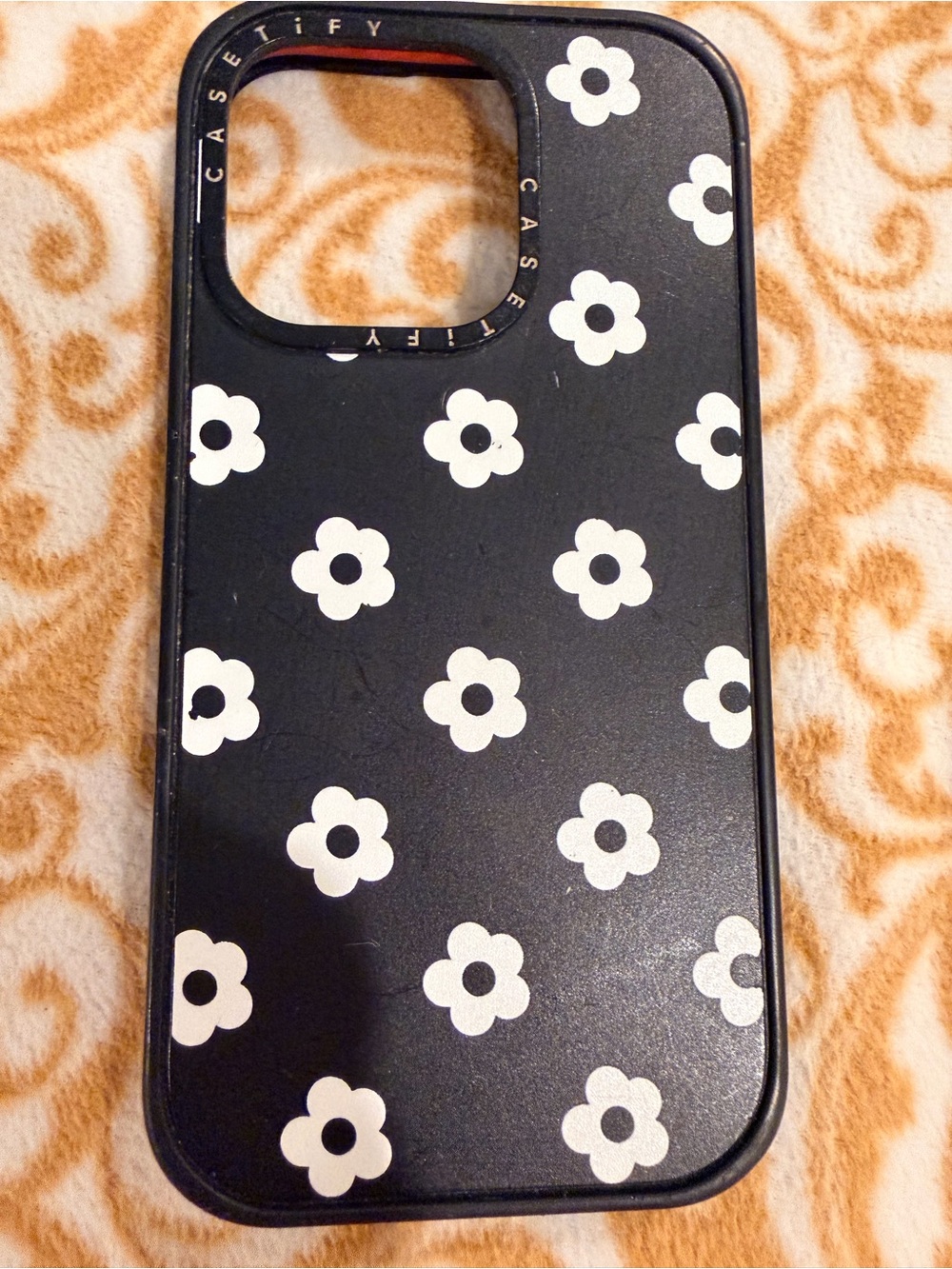 Casetify Black Floral iPhone 14 Pro Case - White Flower Design